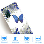 Samsung Galaxy S20 FE Cover Blaue Schmetterlinge und Winterblumen