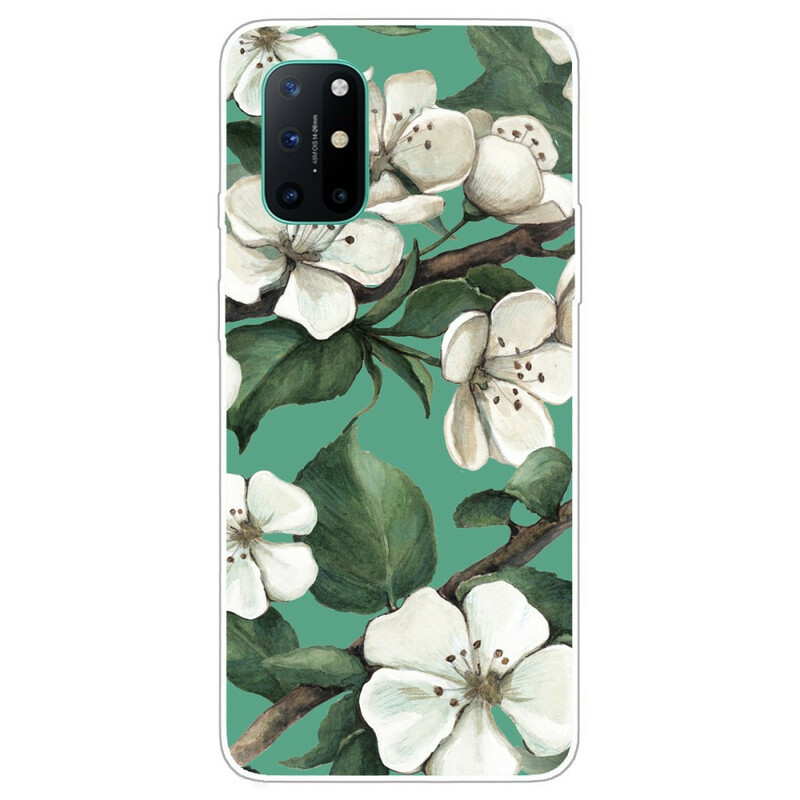 OnePlus 8T Cover Weiße Blumen Gemalt