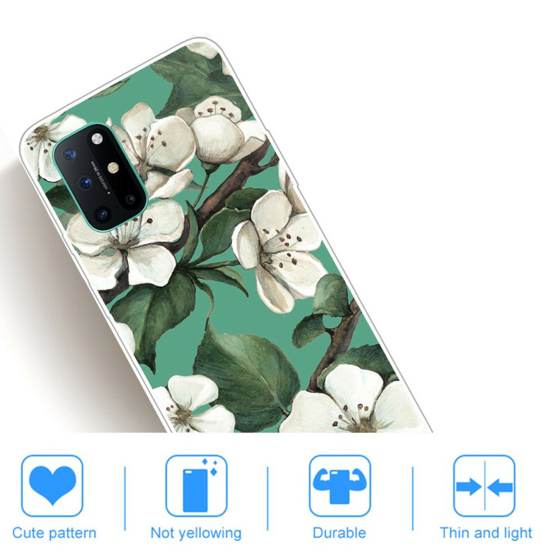 OnePlus 8T Cover Weiße Blumen Gemalt