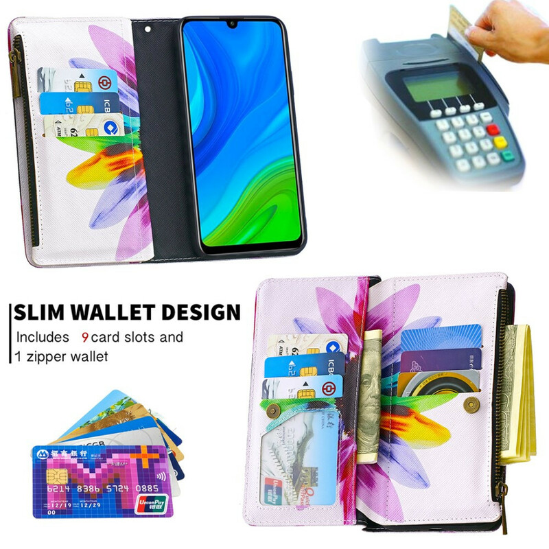 Huawei P Smart 2020 Tasche mit Reißverschluss Blume