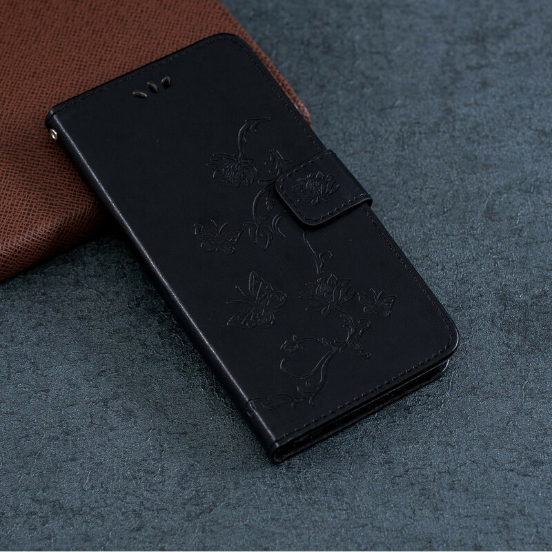 Huawei P Smart S Hülle Schmetterlinge und Blumen mit Riemen
