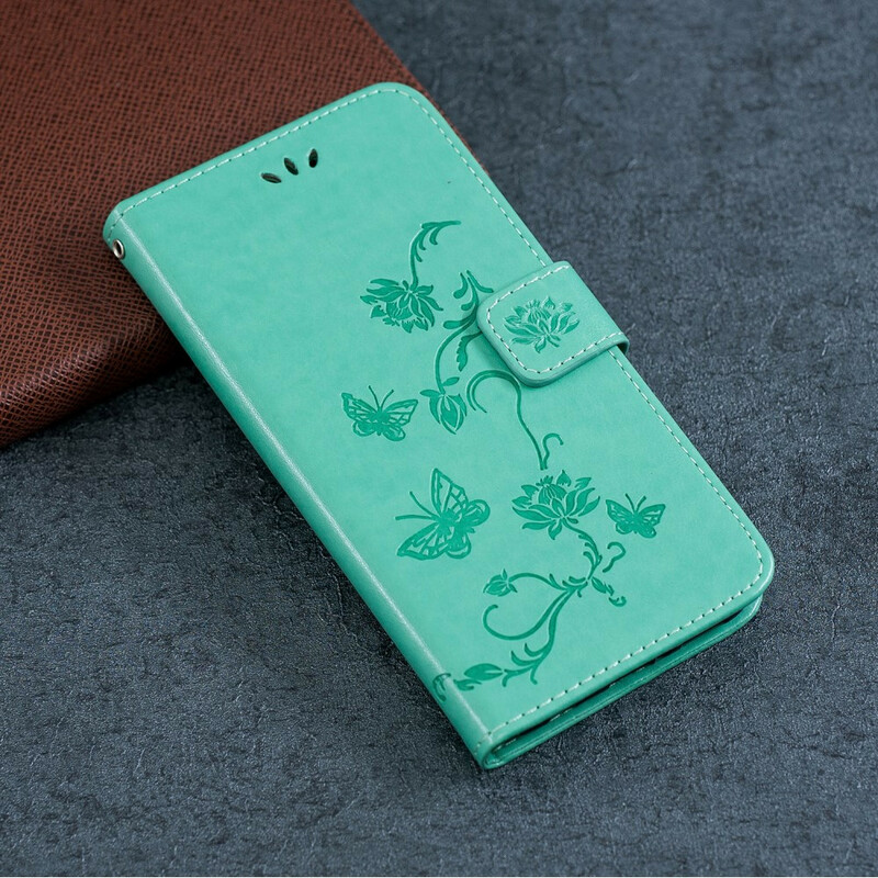 Huawei P Smart S Hülle Schmetterlinge und Blumen mit Riemen