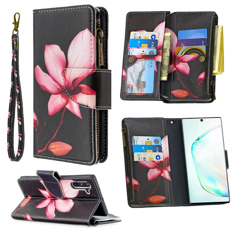 Samsung Galaxy Note 10 Tasche mit Reißverschluss Blume