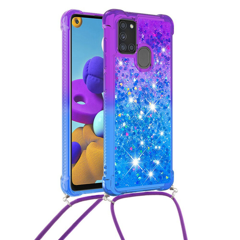 Samsung Galaxy A21s Silikon Glitter und Kordel Cover