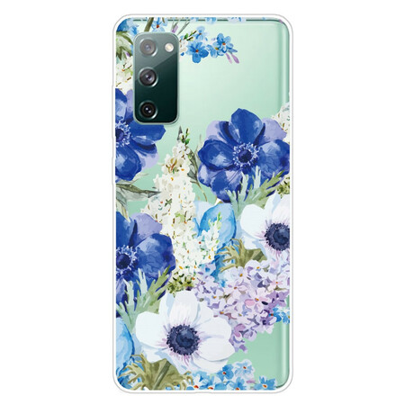 Samsung Galaxy S20 FE Cover Transparent Aquarell Blaue Blumen