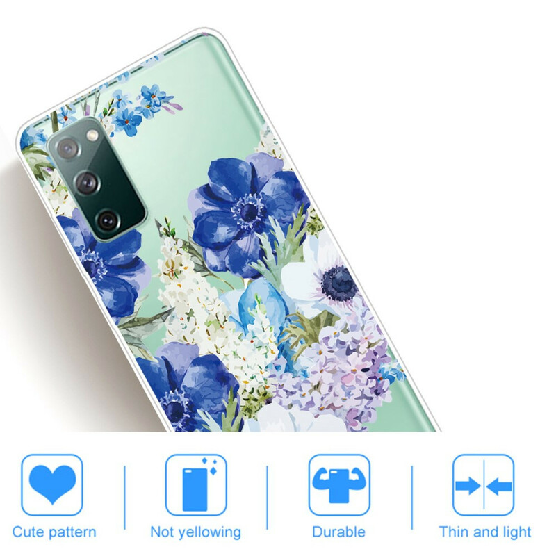 Samsung Galaxy S20 FE Cover Transparent Aquarell Blaue Blumen
