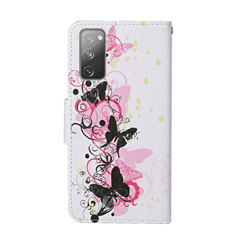 Samsung Galaxy S20 FE Hülle Schmetterlinge und Lanyard