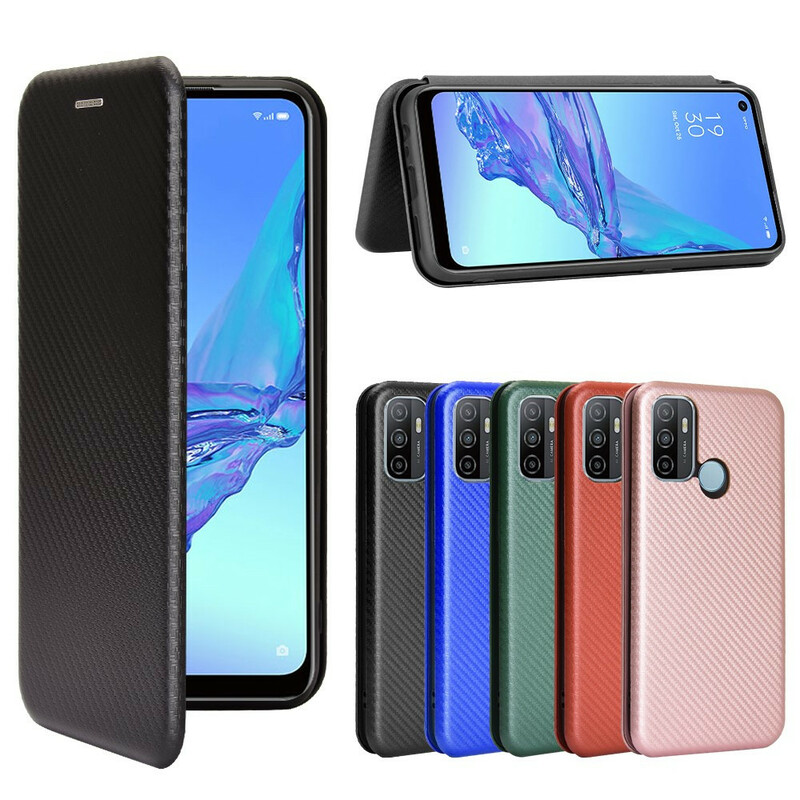 Flip Cover Oppo A53 Silikon Kohlefaser Farbig