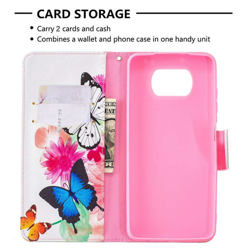 Hülle Xiaomi Poco X3 Gemalte Schmetterlinge und Blumen