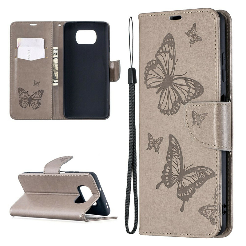 Xiaomi Poco X3 Tasche Bedruckte Schmetterlinge mit Riemen