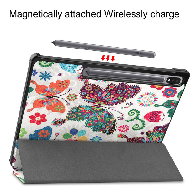 Smart Case Samsung Galaxy Tab S7 Plus Verstärkt Schmetterlinge und Blumen