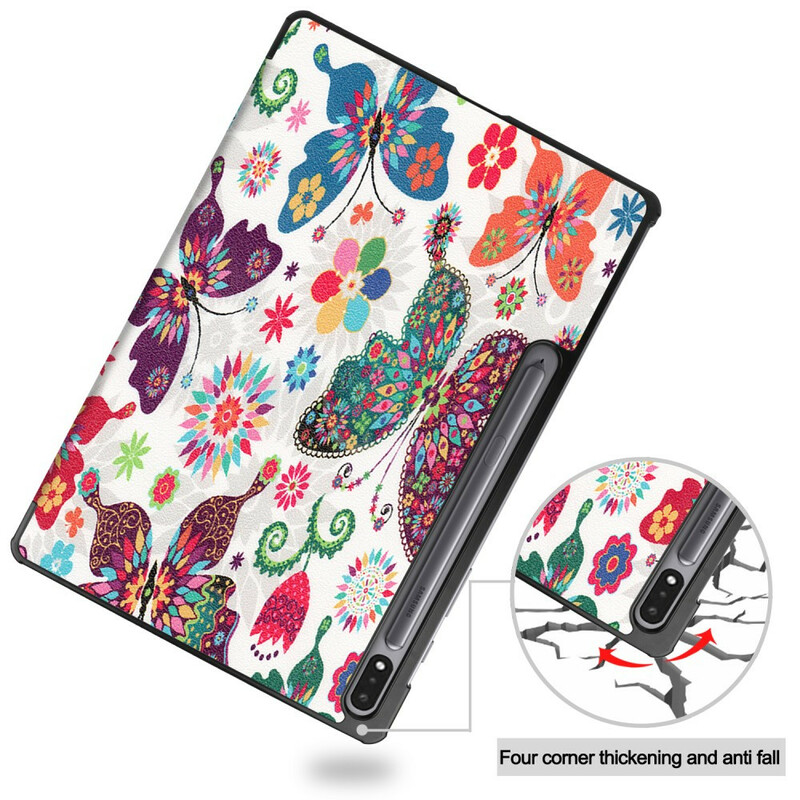 Smart Case Samsung Galaxy Tab S7 Plus Verstärkt Schmetterlinge und Blumen