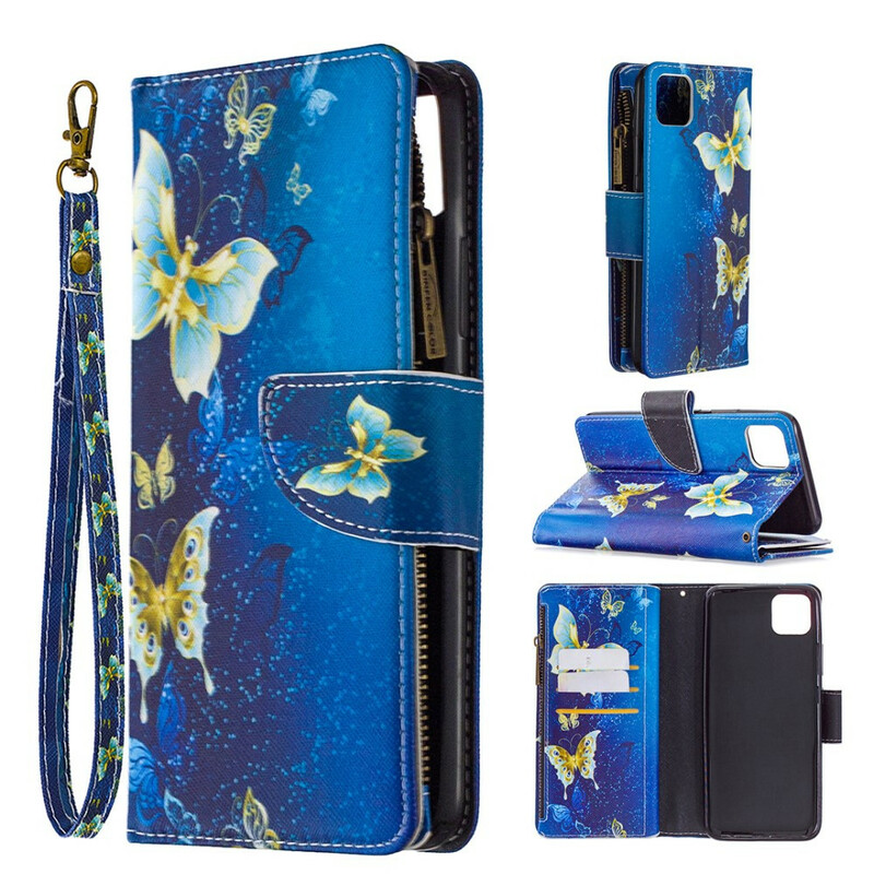 Hülle Realme C11 Tasche mit Reißverschluss Goldene Schmetterlinge