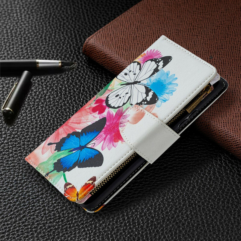 Samsung Galaxy A42 5G Tasche mit Reißverschluss Schmetterlinge