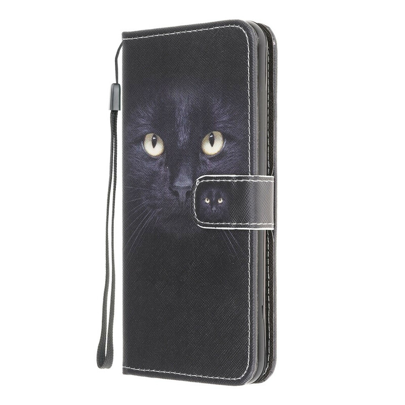 Samsung Galaxy A42 5G Katzenaugen Tasche Schwarz mit Lanyard