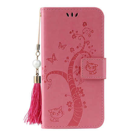 Samsung Galaxy A51 5G Baum und Katze Tasche mit Perlenband