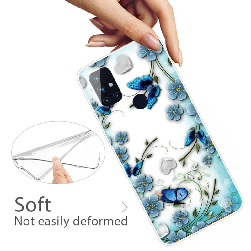 OnePlus Nord N10 Transparentes Cover Retro-Schmetterlinge und -Blumen