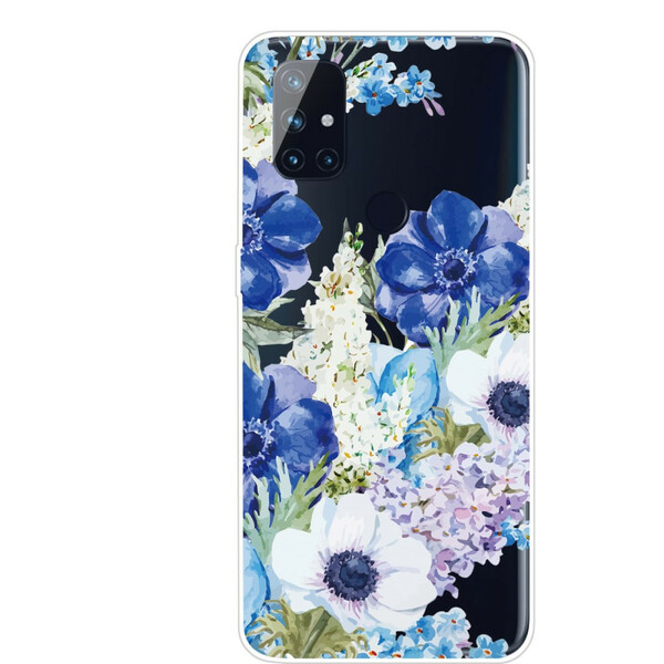 OnePlus Nord N10 Transparente Hülle Blaue Blumen Aquarell