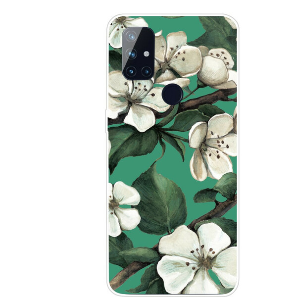 OnePlus Nord N10 Cover Weiße gemalte Blumen