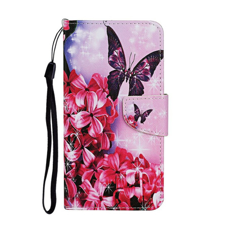 Samsung Galaxy M11 Tasche Blumenschmetterlinge Lanyard