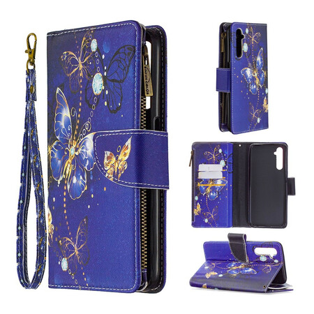 Hülle Realme 6 Tasche mit Reißverschluss Goldene Schmetterlinge