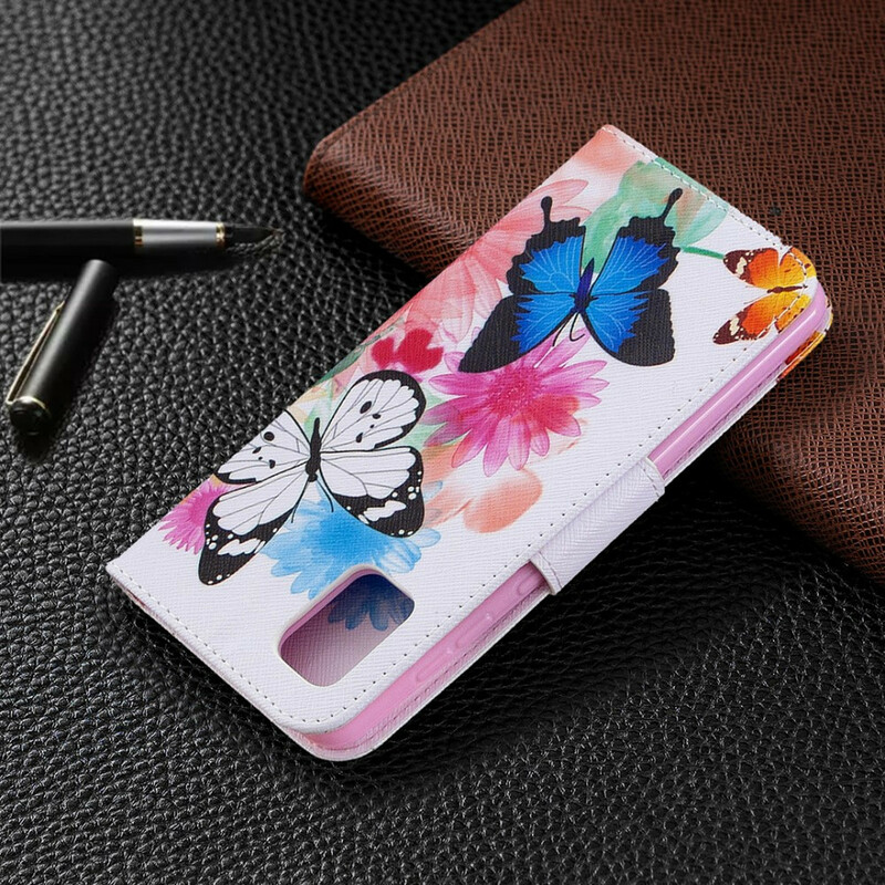 Samsung Galaxy A31 Hülle Gemalte Schmetterlinge und Blumen