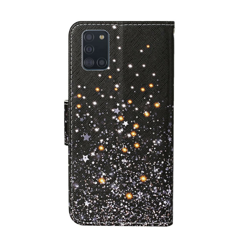 Samsung Galaxy A31 Hülle Sterne und Pailletten mit Lanyard