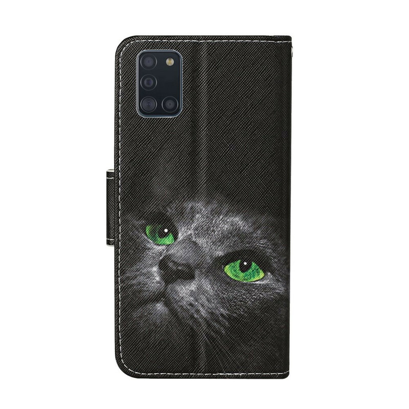 Samsung Galaxy A31 Grünäugige Katze Tasche mit Lanyard