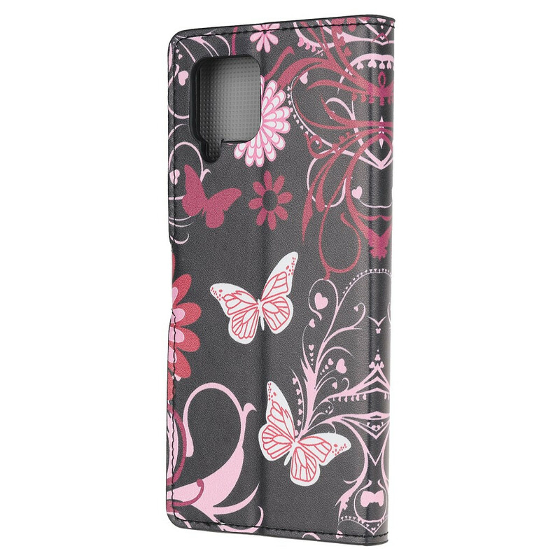 Samsung Galaxy A12 Hülle Schmetterlinge und Blumen