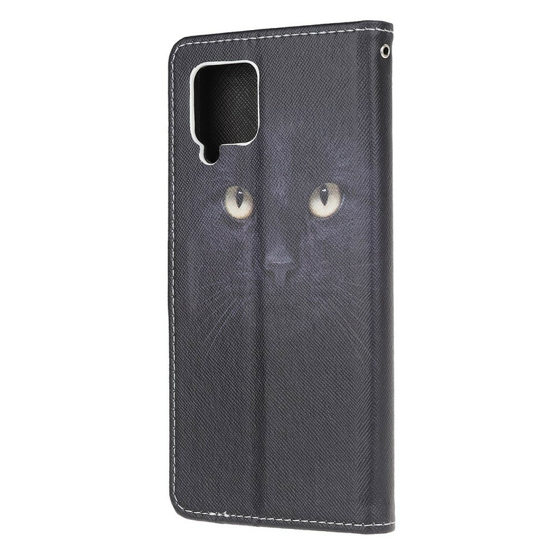 Samsung Galaxy A12 Katzenaugen Tasche Schwarz mit Lanyard