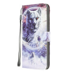 Samsung Galaxy A12 Winter Wolf Tasche mit Lanyard