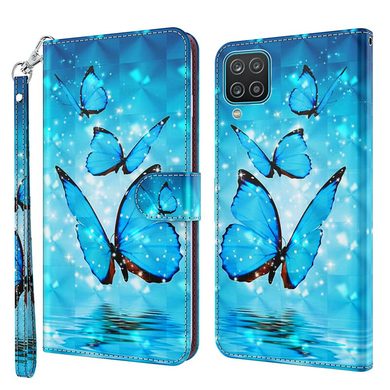 Samsung Galaxy A12 Hülle Blaue Schmetterlinge Volants