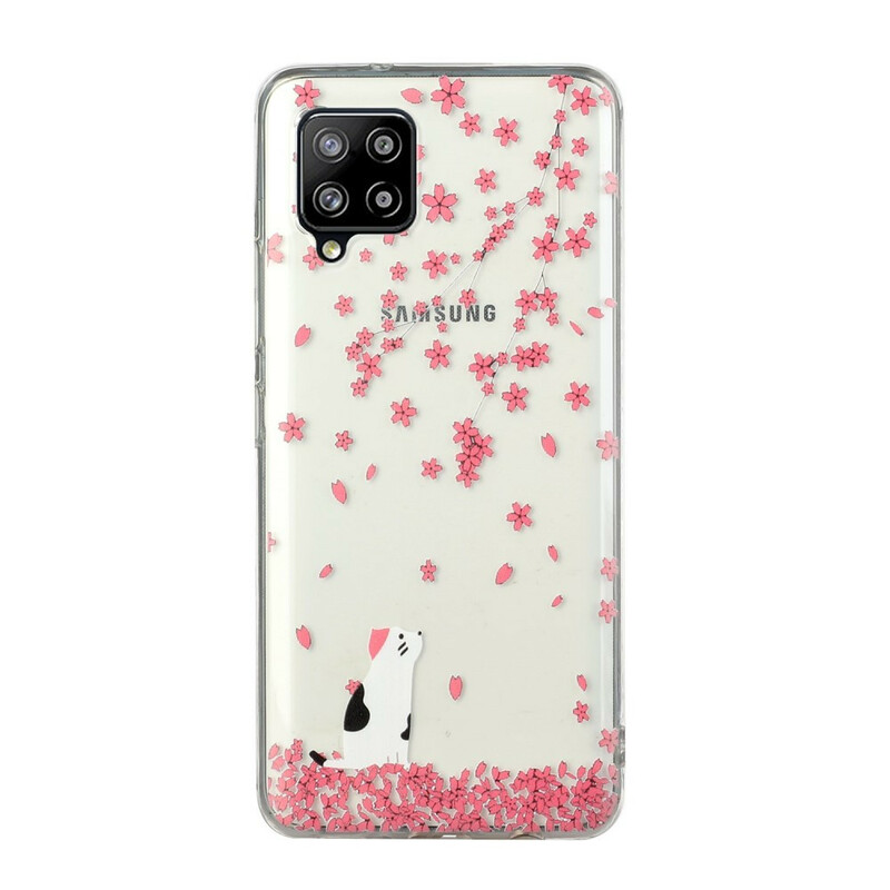 Samsung Galaxy A12 Cover Blütenblätter und Katze