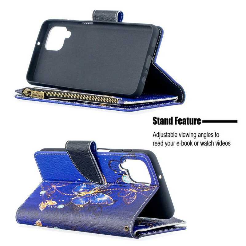 Samsung Galaxy A12 Tasche mit Reißverschluss Schmetterlinge