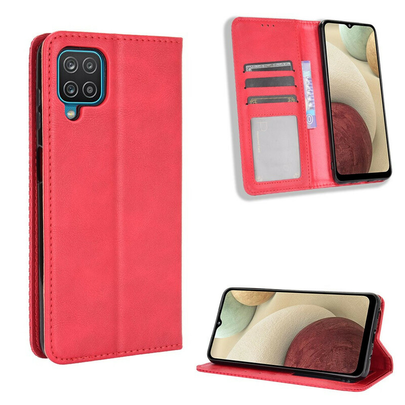 Flip Cover Samsung Galaxy A12 Vintage-Leder-Effekt Stilisiert