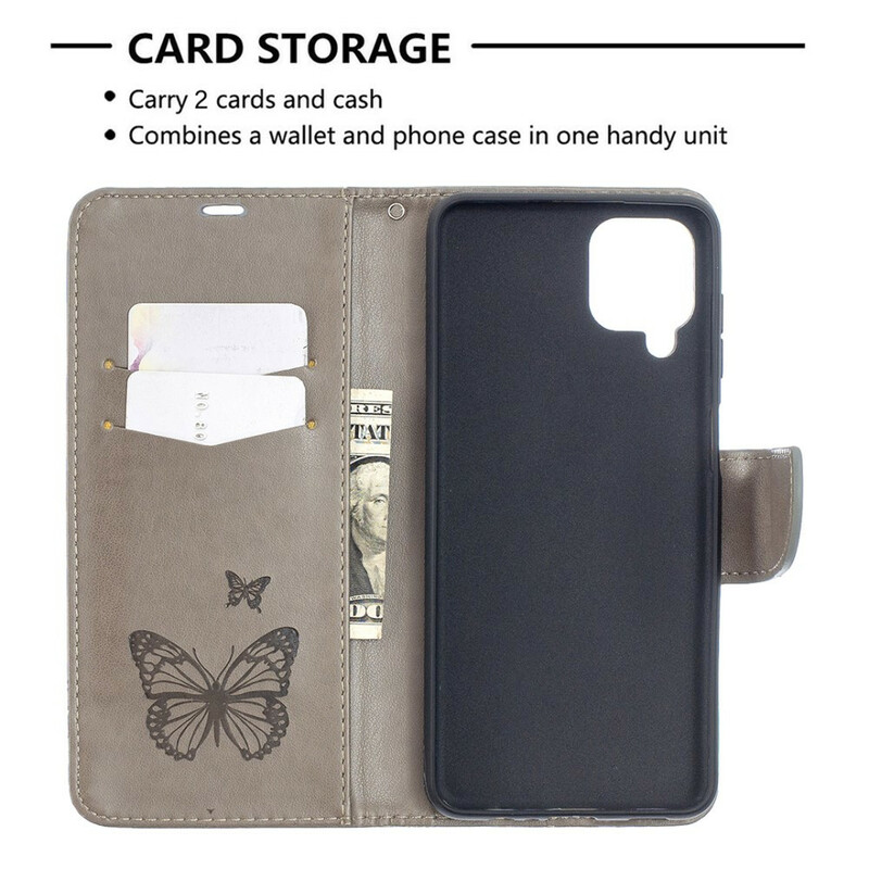 Samsung Galaxy A12 Tasche Die Fliegenden Schmetterlinge mit Lanyard