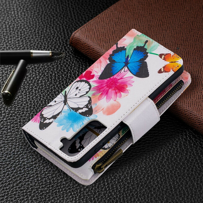 Samsung Galaxy S21 5G Tasche mit Reißverschluss Schmetterlinge