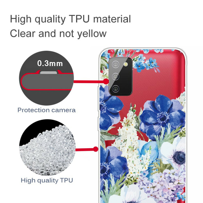 Samsung Galaxy A02s Cover Transparent Blaue Blumen Aquarell