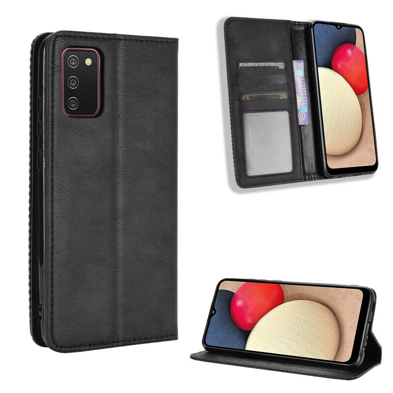 Flip Cover Samsung Galaxy A02s Vintage-Leder-Effekt Stilisiert