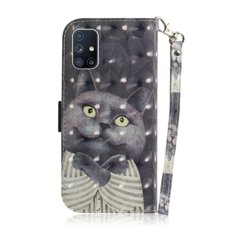 Samsung Galaxy M51 Katze Grau Tasche mit Riemen