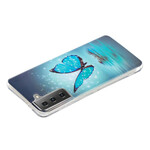 Samsung Galaxy S21 5G Schmetterling Cover Fluoreszierend Blau