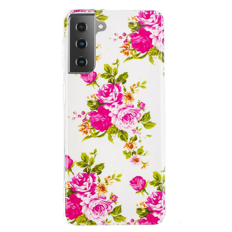Samsung Galaxy S21 5G Cover Blumen Liberty Fluoreszierend