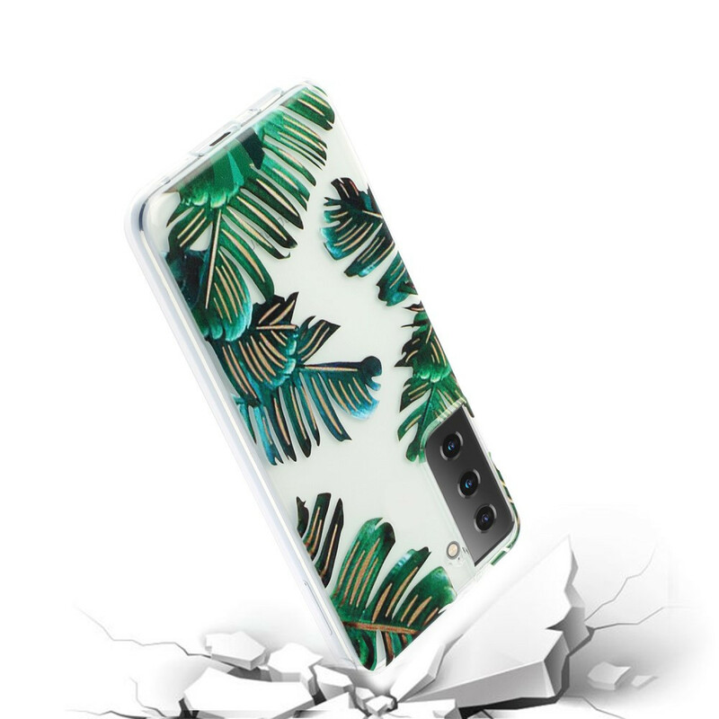 Samsung Galaxy S21 5G Hülle Transparent Grüne Blätter