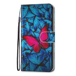 Samsung Galaxy S21 5G Schmetterling Hülle Rot Auf Blauem Hintergrund