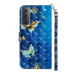 Hülle Samsung Galaxy S21 5G Light Spot Schmetterlinge mit Lanyard