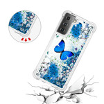 Samsung Galaxy S21 5G Schmetterlinge Blau Glitter Cover