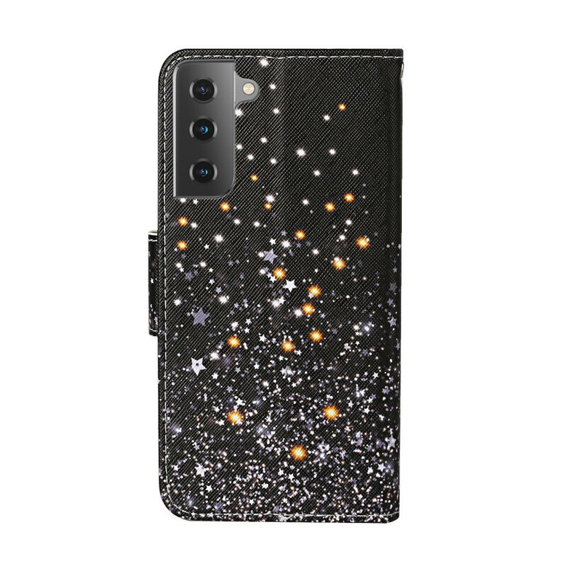 Samsung Galaxy S21 Plus 5G Hülle Sterne und Pailletten mit Lanyard