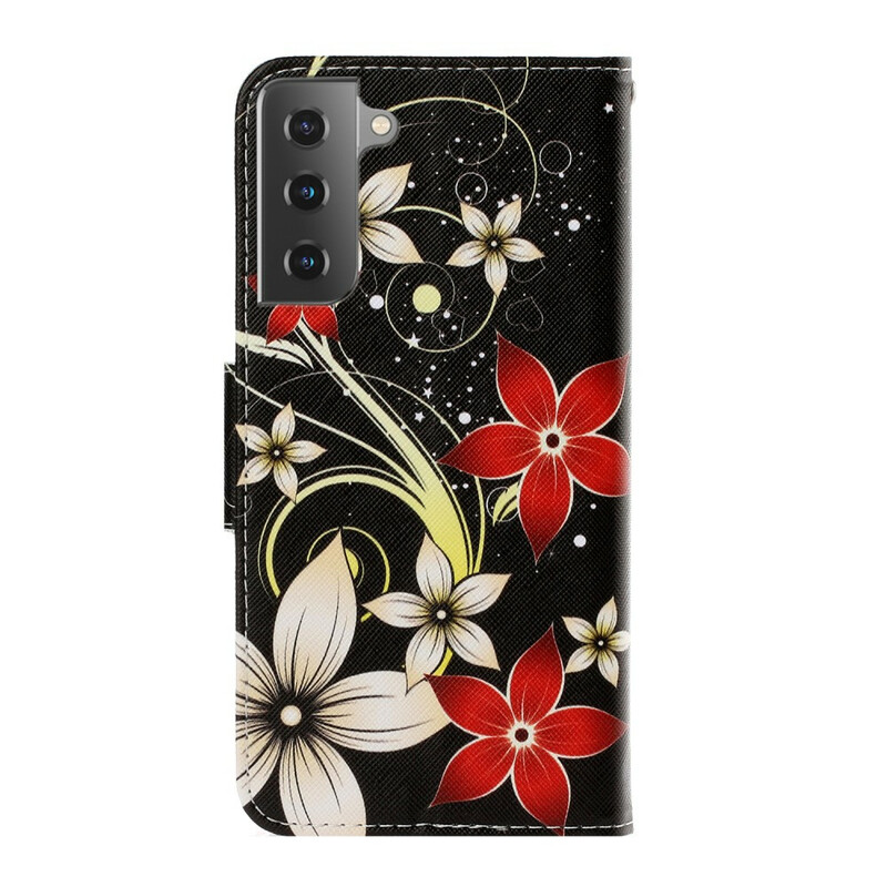 Hülle Samsung Galaxy S21 Plus 5G Bunte Blumen mit Riemen