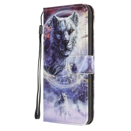 Samsung Galaxy A52 5G Winter Wolf Tasche mit Lanyard